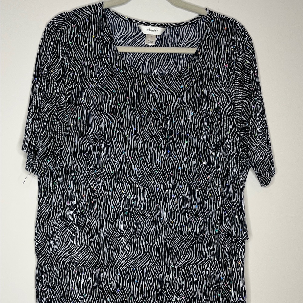 CJ Banks Monochrome Zebra Pattern Blouse